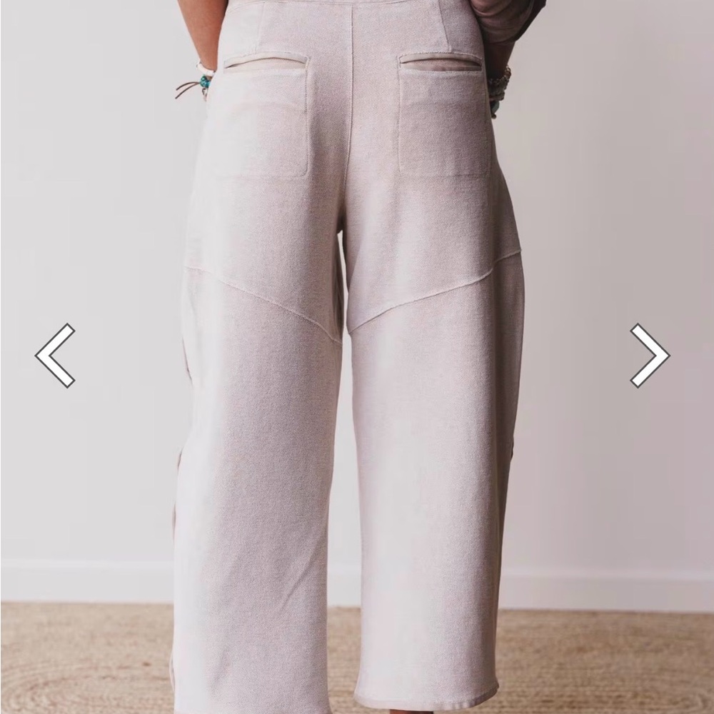 Three Bird Nest - Stylish Cream Women's Barrel Pants - Picture 5 of 11